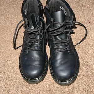 Size 1 unisex Doc martens 1460 boots with laces and zipper for easy off and on